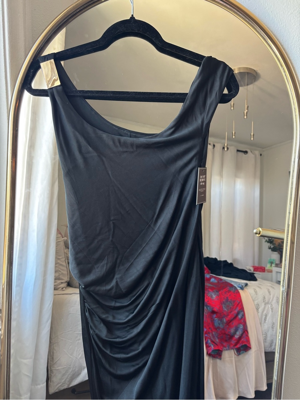 JLUXLABEL One-Shoulder Black Draped Evening Dress